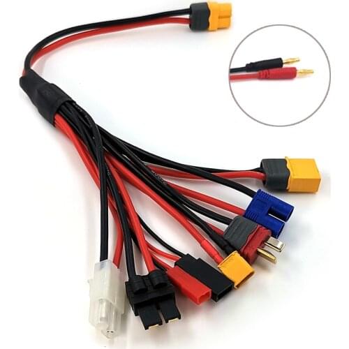 30cm 8in1 Soft Silicone Charging Wire XT60 Plug Connector to XT60 XT30 T Futaba JST EC3 Tamiya TRX Wire Cable for RC Charger