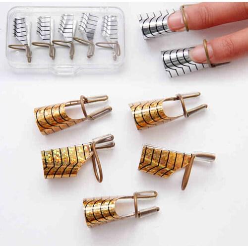 5pcs Nail Art Tool Tips Silver Golden Extension Forms Guide/French Acrylic UV Gel Nail Tools