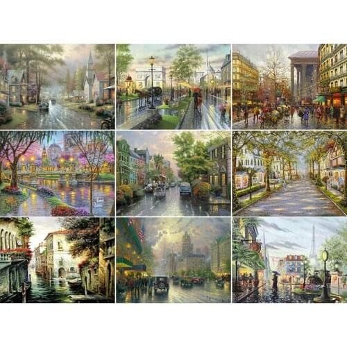 5D DIY Diamond Painting Landscape City Street Cross Stitch Kit Full Drill Embroidery Mosaic Art Picture of Rhinestone Decor Gift