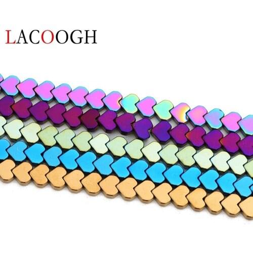 80pcs Natural Hematite Loose Spacer Bead 6mm Gold ColorHeart Shape Beads Charms For Bracelets Necklace Jewelry Finding