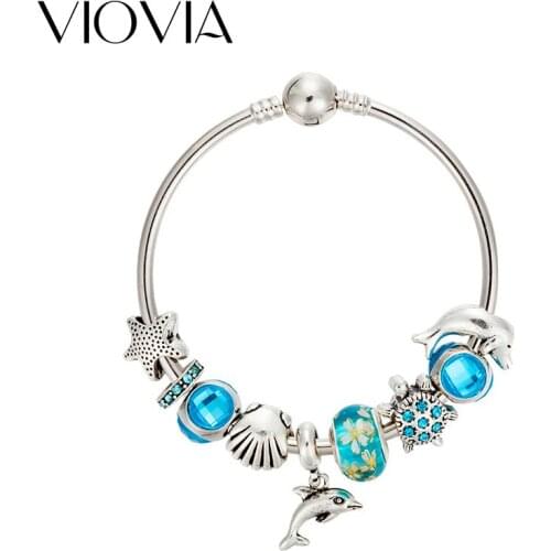 VIOVIA 2019 Original Design Ocean Style Tortoise Dolphin Star Beads Charm Bangles & Bracelets for Women DIY Jewelry B17071