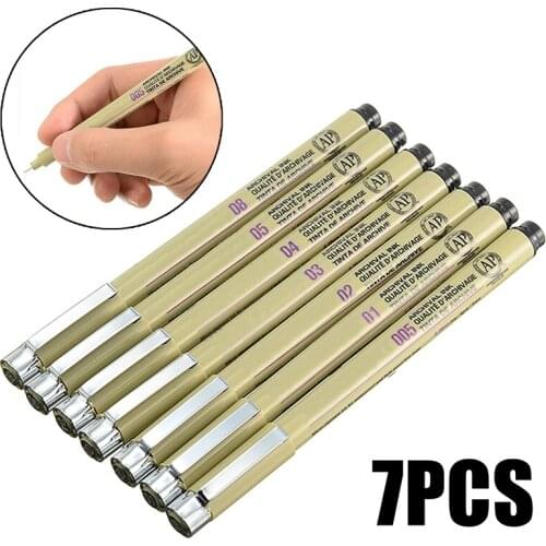7Pcs Plastic Drawing Pens Black Fine Liner Painting Art Sketching Fineliner Pens Set Craft Paper Painting DIY Decorations