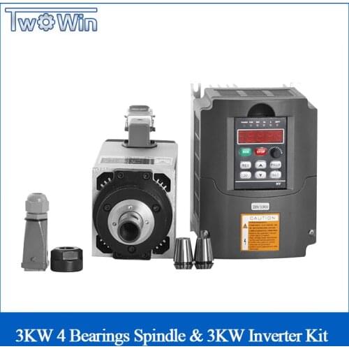 CNC Milling Spindle Motor Air Cooled Spindle 3KW 4 Bearings & 3.0kw VFD Inverter Variable Frequency Driver Spindle Speed Control
