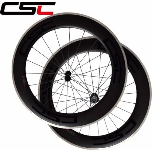 CSC 700C 23mm wide 80mm deep clincher bike wheelset with alloy breaking surface road bicycle carbon wheels matte R13 hub