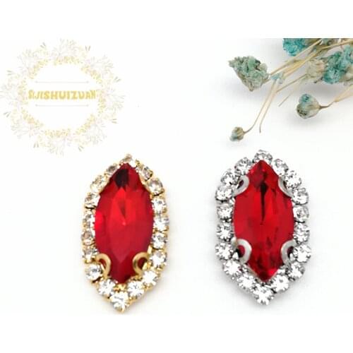 Red Horse Eye Shape Drill Side Chain CrystaL Glass Sewing Rhinestones DIY Womens Shose and Wedding Dresses