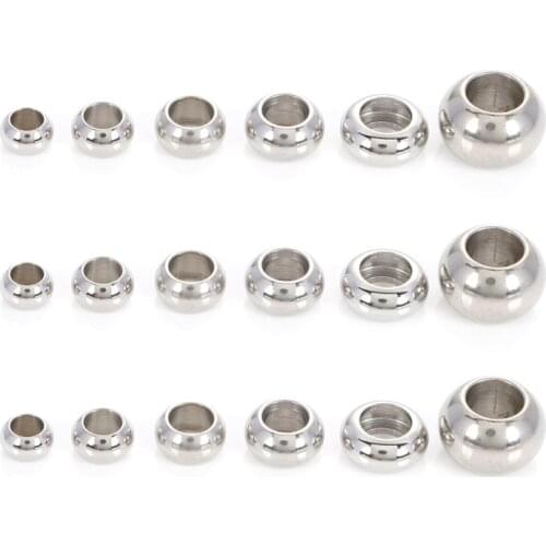 20pcs /Lot Round Beads Stainless Steel Loose Spacer Beads For Jewelry Making Bracelet Big Hole Beads Jewelry Making DIY