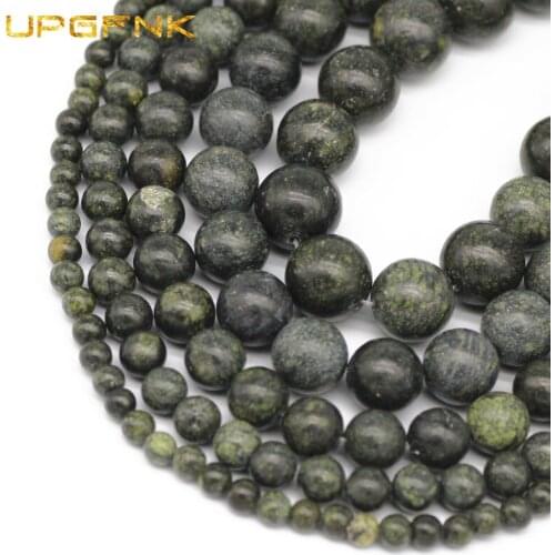 UPGFNK Natural Green Side Stone Round Loose beads for Jewelry making DIY bracelets necklace accessories 4/6/8/10/12MM 15.5inches