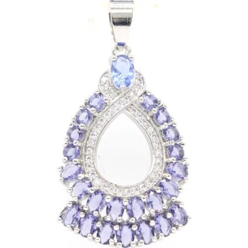 45x20mm Anniversary Big Created Rhodolite Garnet Kunzite For Women Bride Wedding Silver Pendant Dating