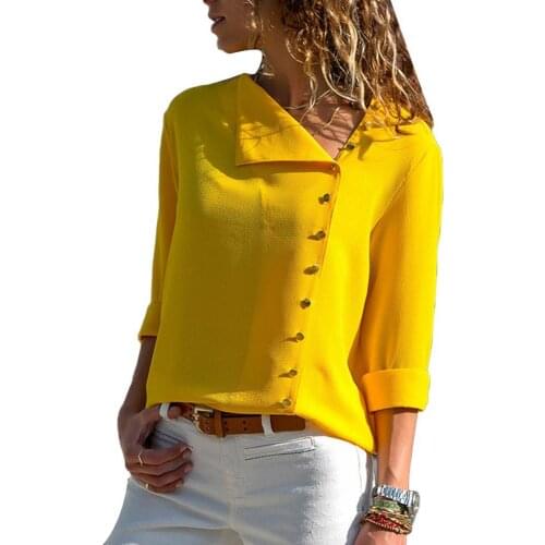 70% Hot Sell Fashion Women Solid Color Long Sleeve Diagonal Buttons Plus Size Chiffon Blouse