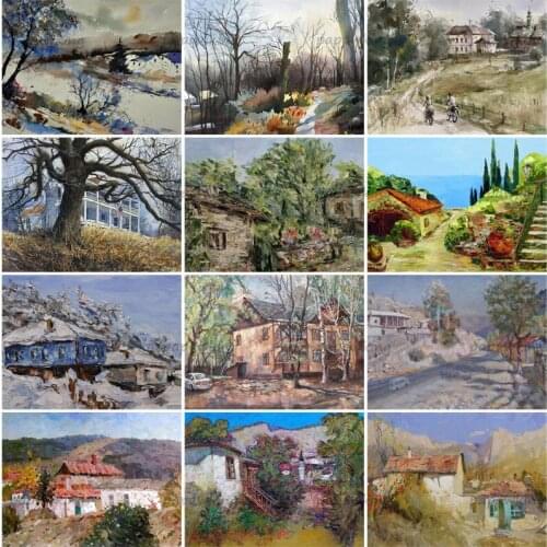 Papawking 5D Diy Diamond Painting Abstract Snow Old Village Full Diamond Embroidery Cross Stitch Mosaic Kit Home Decoration Gift