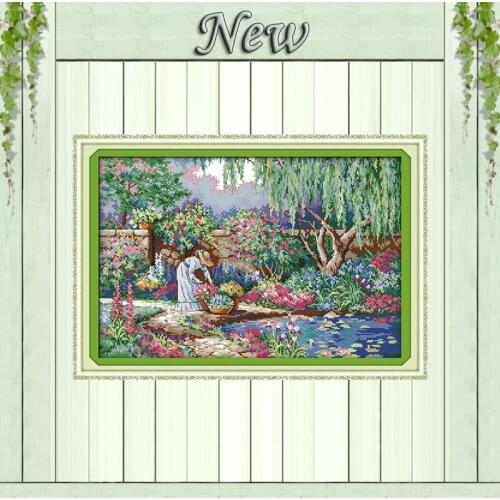 Girl in Garden Homeland view Europe Scenery Counted print on the canvas DMC 14CT 11CT Cross Stitch Needlework kit Embroidery Set