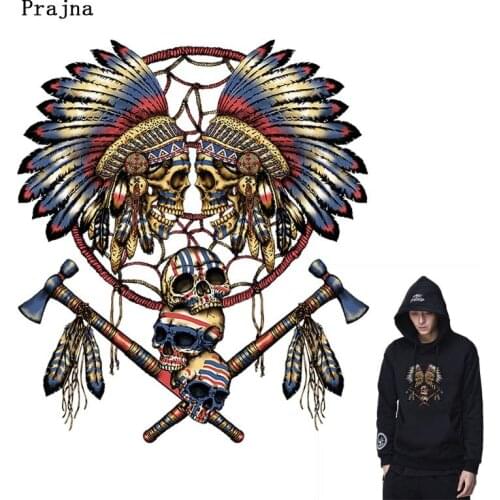 Skull Axe Iron On Patches For Clothing Winter Fabric Badges Stickers Clothes Jeans Washable Decoration Heat Transfer Parches