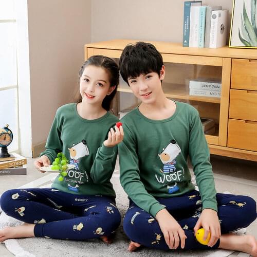 Big Boys Girls Sleepwear Kids Pajamas Children Cotton Clothing Suit Teens Pyjamas T-shirt Pants 2pcs Nightwear 9-19Y Pijama Sets