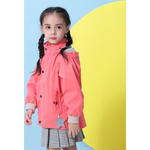 Spring Hooded Children Jackets Solid Color Pink Girl Coats Cute Cartoons Windproof Rainproof Boy Outdoor Outerwear