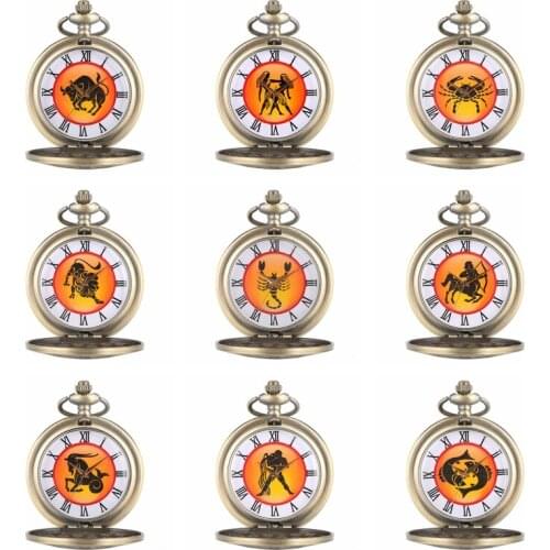 Aries Taurus Gemini Cancer Leo Virgo Libra Scorpio Sagittarius Capricorn Aquarius Pisces Necklace Pendant Quartz Pocket Watches