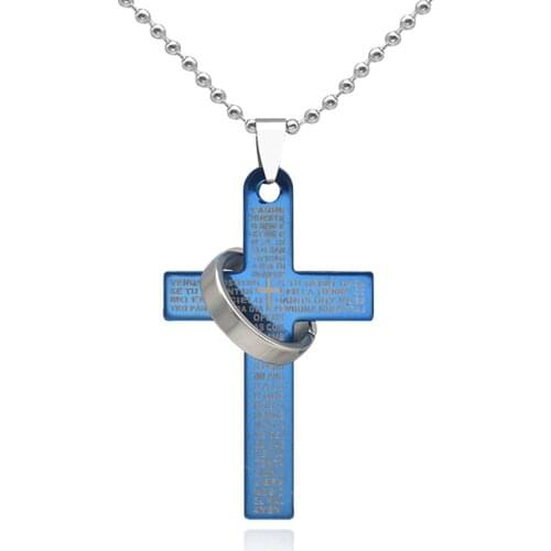 Cross Halo Ring Necklace LordS Prayer Cross Necklace Nice Addition To Your Sweater Coat Jacket Titanium Steel Necklace