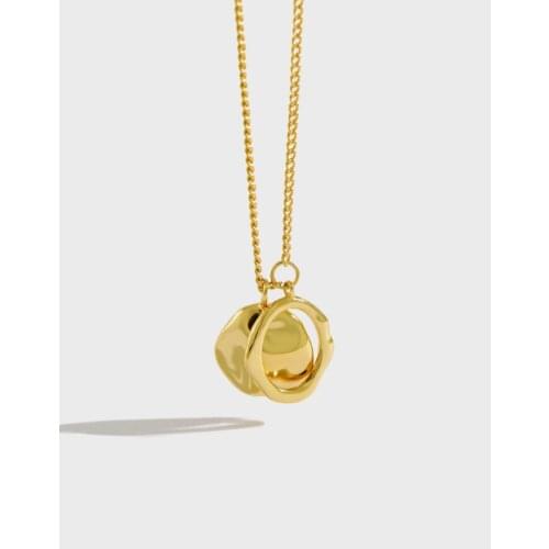 100% 925 sterling silver geometric round pendant necklace for women neck decoration, korean fashion gold color necklaces jewelry