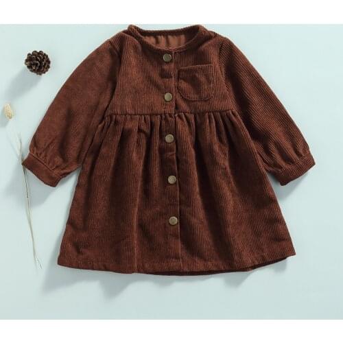 Toddler Baby Girl Casual Long Sleeve Dress Fashion Solid Single-breasted A-line Dress Children Kids Outwear Clothes