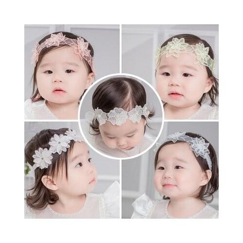 Baby Girls Princess Lace Flowers Diamond Pearl Headbands Elastic Kids Children Solid Ribbon Hair Hairbands 2020