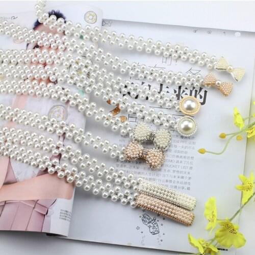 2021 Women Pearl Waist Belt Elastic Buckle Elegant Pearl Chain Belt Female Girls Dress Skirt Crystal Strap Multi Style Waistband