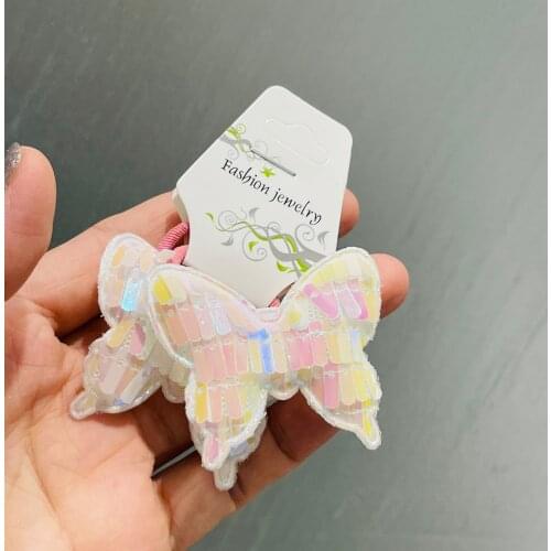 2Pcs Children Butterfly Hair Band Popular Flipped Color Fish Scale Elasticity Hair Circle Multi-layer Sequin Hair Accessories