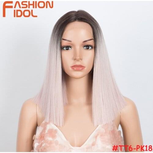 Pink Lace Lolita Style Wigs Middle Part Cosplay Short Straight Hair 14 Inches Anime Synthetic Wig For White Women FASHION IDOL
