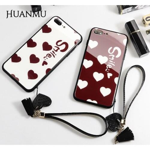 Glass Phone Case Smile Love Protective Case With Hand Strap For Xiaomi 8 9 10 11 NOTE 10 lite /CC9PRO/10 pro/ 8se