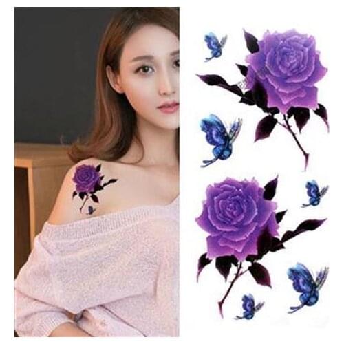 Purple flower tattoos waterproof sexy tattoo for women girls peony rose lotus flower tattoo and body art fashion stickers bikini