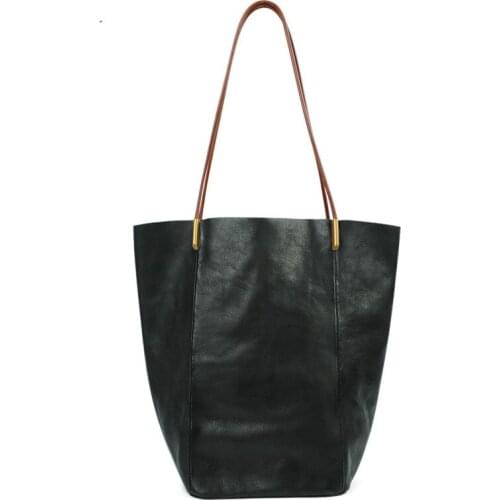 Women Capacity Casual Bags Simple Fashion Bucket Bag Large Genuine Womens Portable Handbag Female Leather Shopping Bag Shoulder