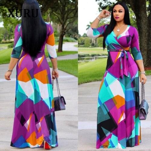 XURU Summer New Womens Print Dress Sexy V-neck Dress Urban Casual Stitching Irregular Print Dress