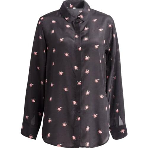 2020 Spring Natural Silk Crepe Shirt 100% Mulberry Silk Women Long-Sleeve Print Blouse M L XL FREE SHIPPING