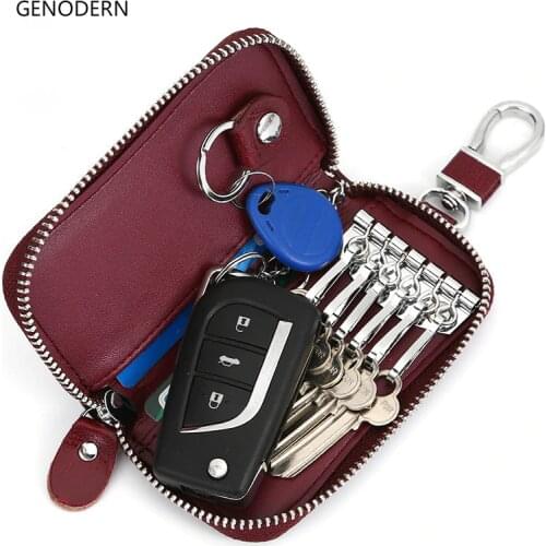 GENODERN Womens Key Holder Multifunctional Car Key Organizer Mens Leather Keychain Fashion Key Wallet Housekeeper