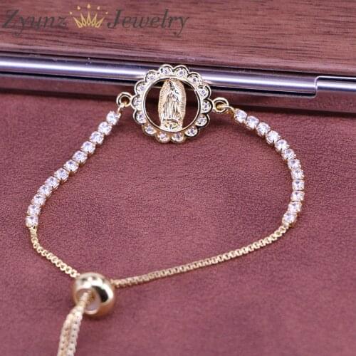 10PCS, Gold Chain Virgin Mary Charm Bracelets For Women Crystal Bracelet Religious Jewelry Wholesale virgen de guadalupe