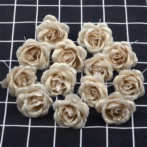 100pcs 4cm Silk Gold Artificial Rose Flower Heads For Wedding Party Decoration DIY Christmas Tree Accessories Fake Flower Wall