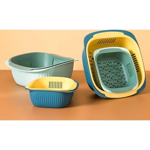 2pcs/set Kitchen Sink Double Drain Basket Wash Fruit Colanders Drainer Basin Vegetables Drain Sieve Food Washing Strainers