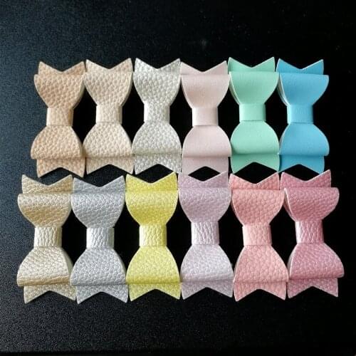 2PCS/LOT Bows Hair Accessories Double Layers Hair Bow Kid Girls Hair Clip Faux Felt Litchi Stria PU Leather Hair Grip Gold Clip