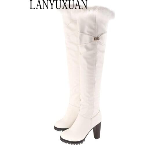 2017 Winter New High Heel Boots Leisure Elegant Heels Sexy Women Shoes warm snow Boots Round Toe Thin Heel Leather Boots T703-6