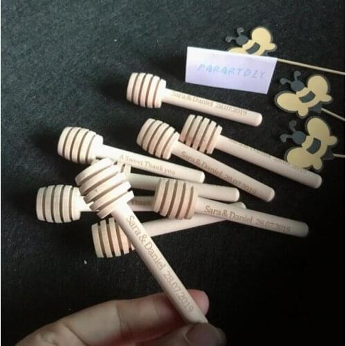 50pcs personalized engraved Wedding sweet love Wooden honey dippers, birthday Housewarming honey stirrers party favors gifts