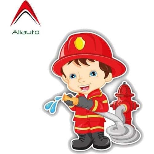 Aliauto Personalized Car Sticker Cute Little Boy Firefighter Cartoon Decal PVC for Kia Sportage 3 Wrangler W204 Lifan 14cm*11cm