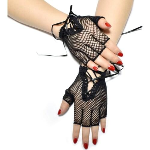 Fishnet Mesh Lace Wrist Band Fingerless Glove Mitt Sexy Batcave Goth Lolita Stage Party Costume Lace Gloves Christmas Gift