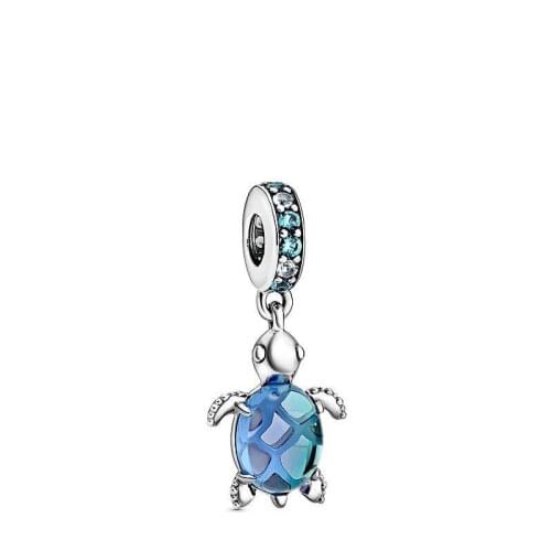 Free Shipping 925 Sterling Silver Murano Glass Sea Turtle Dangle Charm Fit Original Pandora Bracelet For Women DIY Jewelry