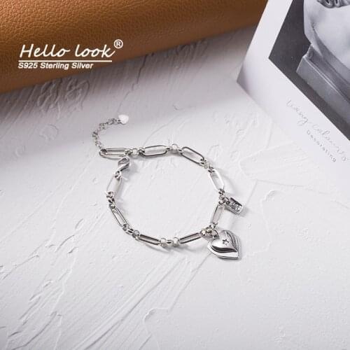 HelloLook 925 Sterling Silver Heart Shaped Bracelet Girlfriend Gift Wedding Party Jewelry