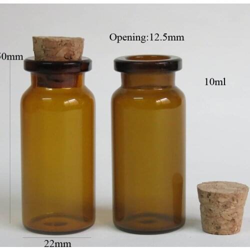 1000 x 10ml Amber Glass Bottle with Cooden Cork 10cc 1/3oz Small Brown Bottle Cork Stopper Glass Vials 22*50*12.5mm Container