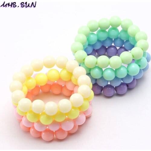 MHS.SUN 8pcs kids baby lovely round pink/yellow colors beaded bracelet handmade diy elastic bangles for children birthday gift