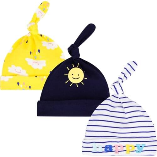 Baby Hats 0-6 Months Newborn Cotton Fetal Caps for Baby Girls and Baby Boys Infant Spring and Summer 3 Pieces Hats KF859