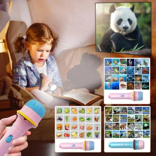 Baby Kids Slide Projector Animal Fruit Cartoon Projection Flashlight Toy Early Educational Games Learning Book