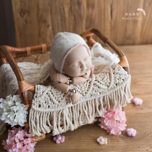 Baby photography prop pomi cotton white tassel woven flower mat/baby baby photo