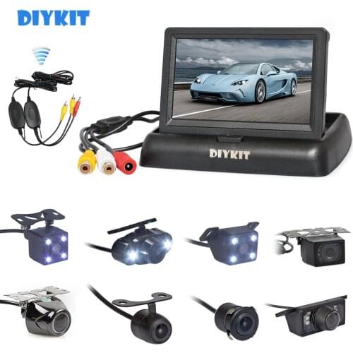 DIYKIT Wireless 4.3" Foldabel Car Monitor Night Vision Backup Reverse LED Camera Rear View Car Camera