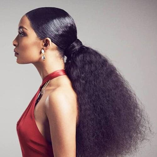 Long Kinky Straight Wrap Around Ponytail Clip In Hair Extensions Heat Resistant Synthetic Pony Tail Fake Hair For Women