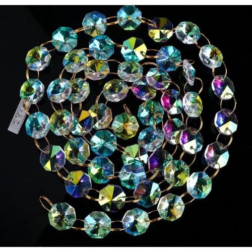H&D 7FT AB-Color 14mm Octagon Beaded Chain Chandelier Prisms Suncatcher Rainbow Hanging Wedding Garland Decoration Ornament